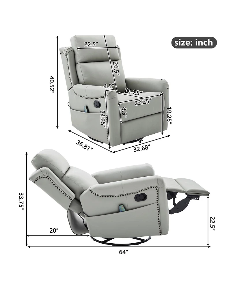 Streamdale Furniture Streamdale Modern 8-Point Massage Recliner with Heat & Storage