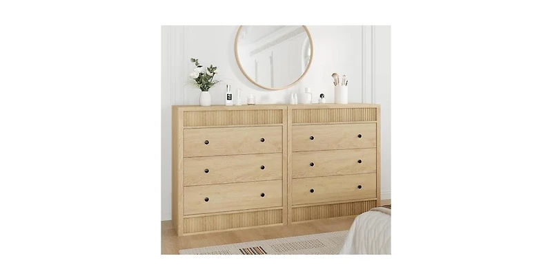 gaomon 3 Drawer Dresser for Bedroom, Wide Fluted Chest of Drawers, Modern Wooden Nightstand Storage Cabinet