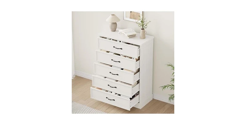 gaomon 5 Drawer Dresser for Bedroom, Wooden 5 Chest of Drawers 43in Tall with Large Storage Drawers