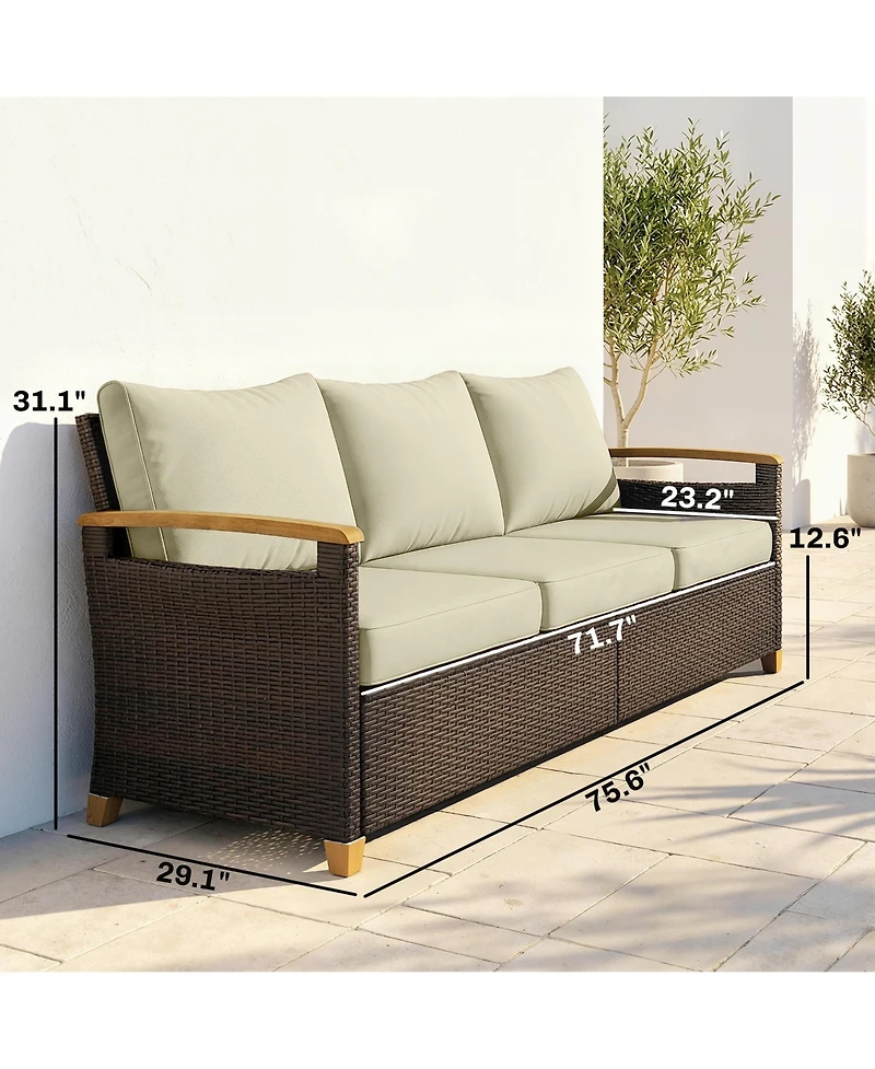 Outsunny 3 Seater Outdoor Couch Sofa with Cushioned Wide Seats