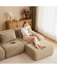 Streamdale Furniture Modern L-Shaped Flannelette Sectional Sofa with Movable Ottoman