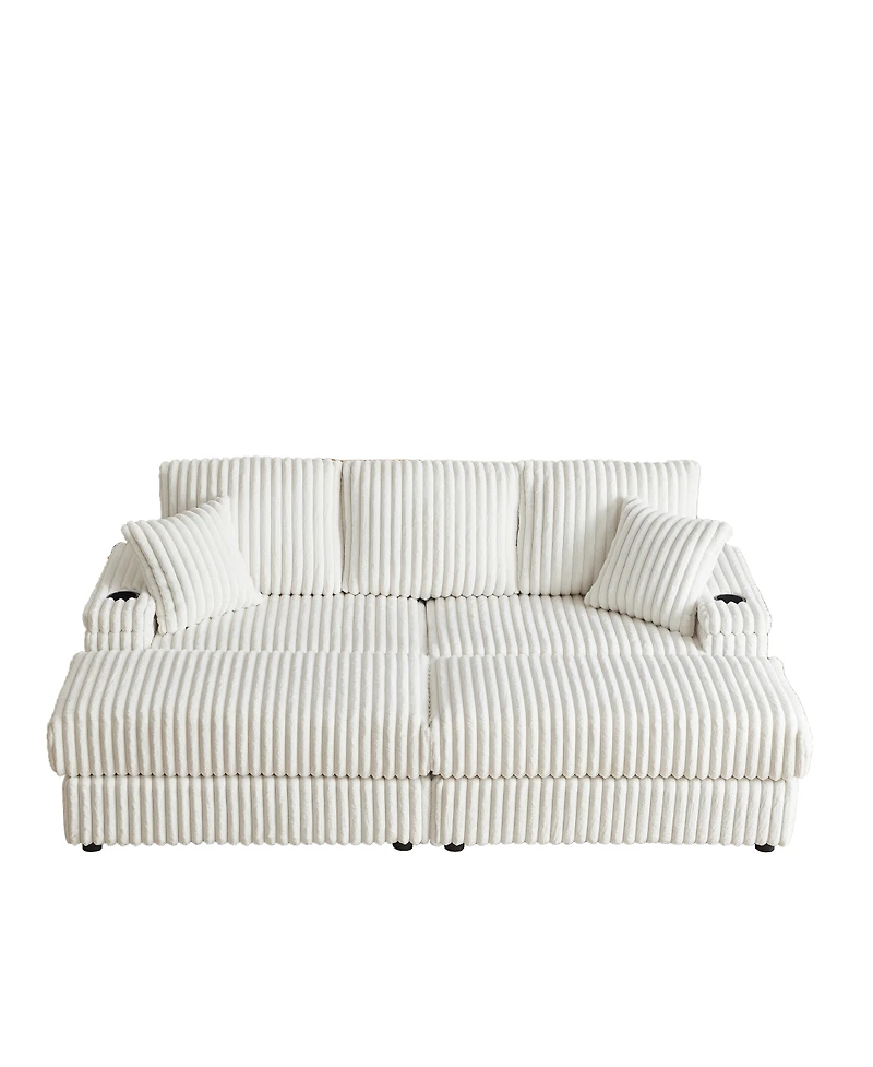 Streamdale Furniture 84" Corduroy 3-Seater Sofa w/ Pillows, Ottomans