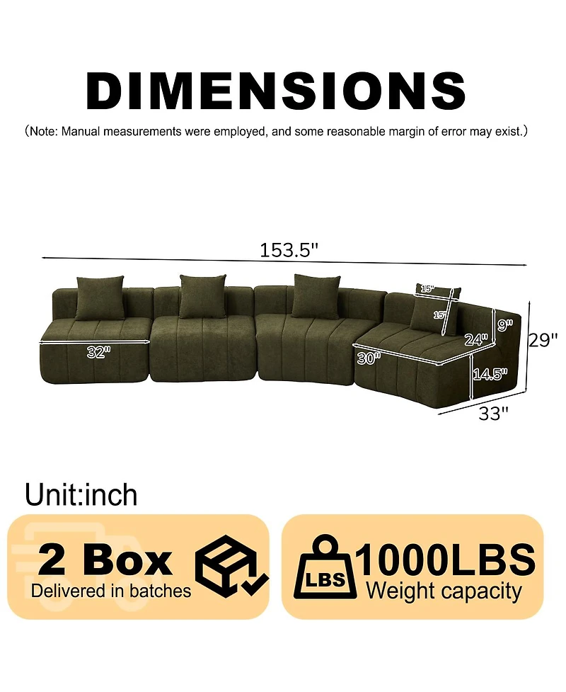 Streamdale Furniture Chenille curved sectional sofa with 4 pillows, curved modular sofa