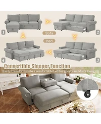 Streamdale Furniture 95" Convertible Sectional Sleeper Sofa w/ Storage Chaise & Cup Holders