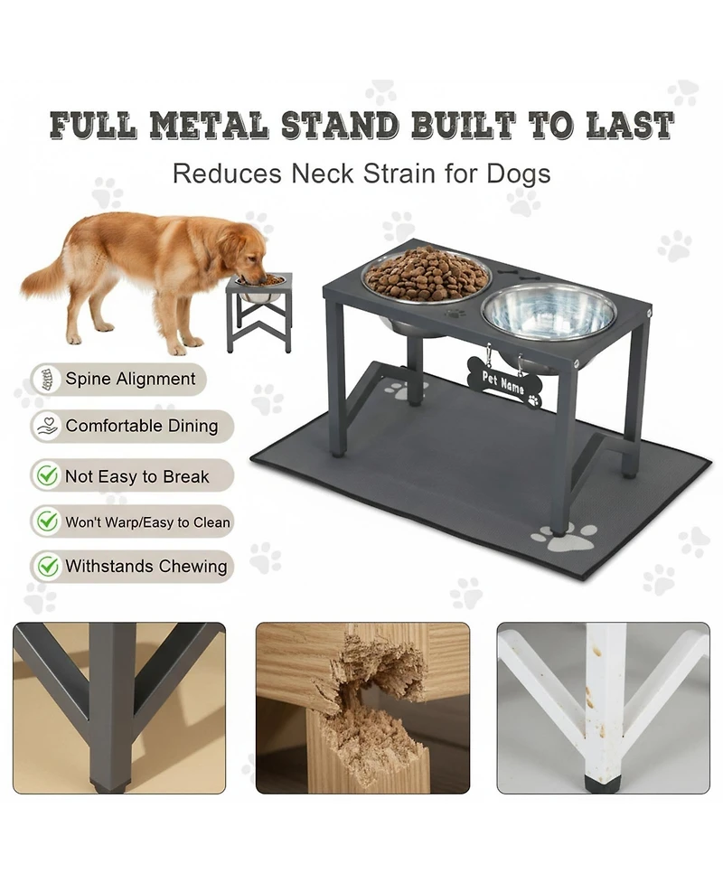 Aronkl Metal Raised Dog Bowl Stand with Stainless Steel Bowls Non Slip Mat for Medium Large Breeds