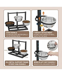 Aronkl Dual Sided Elevated Dog Stand 5 Adjustable Heights 3 Bowls Slow Feeder Stainless Steel Non Slip