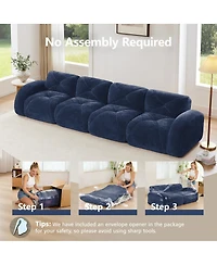 Streamdale Furniture Streamdale 140" Blue Velvet Boneless Tufted Sofa with Ergonomic Design & Anti-Slip Bottom
