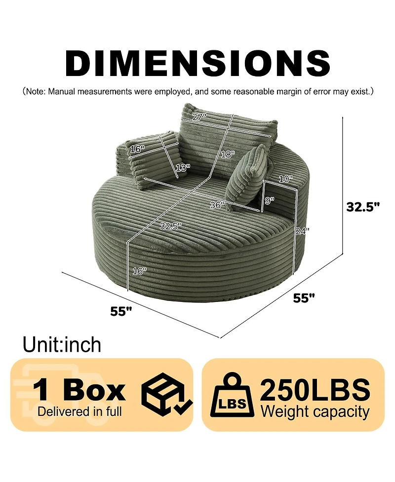 Streamdale Furniture Streamdale Corduroy Sponge Single Sofa, No Assembly Required, Modern Sleeper Chair