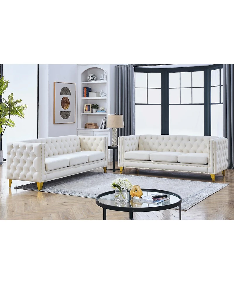 Streamdale Furniture Streamdale Velvet Sofa for Living Room, Tufted Square Arm Couch, Modern Upholstered Button Couch