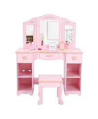 gaomon Kids Pretend Play Vanity Set with Tri-Fold Mirror and Stool