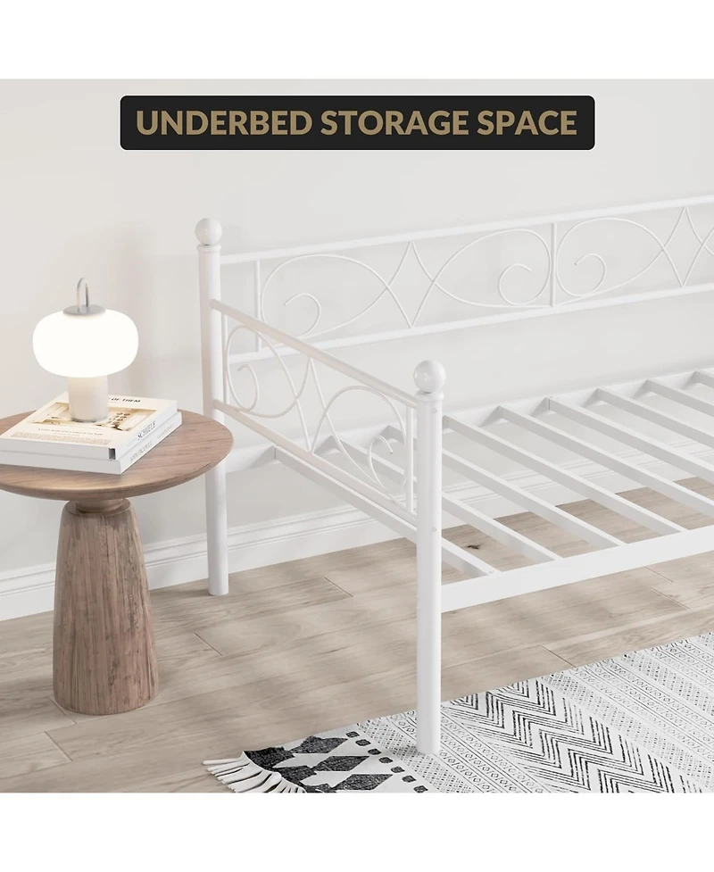 gaomon Metal Twin Daybed with Trundle Sofa Bed Steel Slats Curved Flower Design No Box Spring Needed Living Spaces