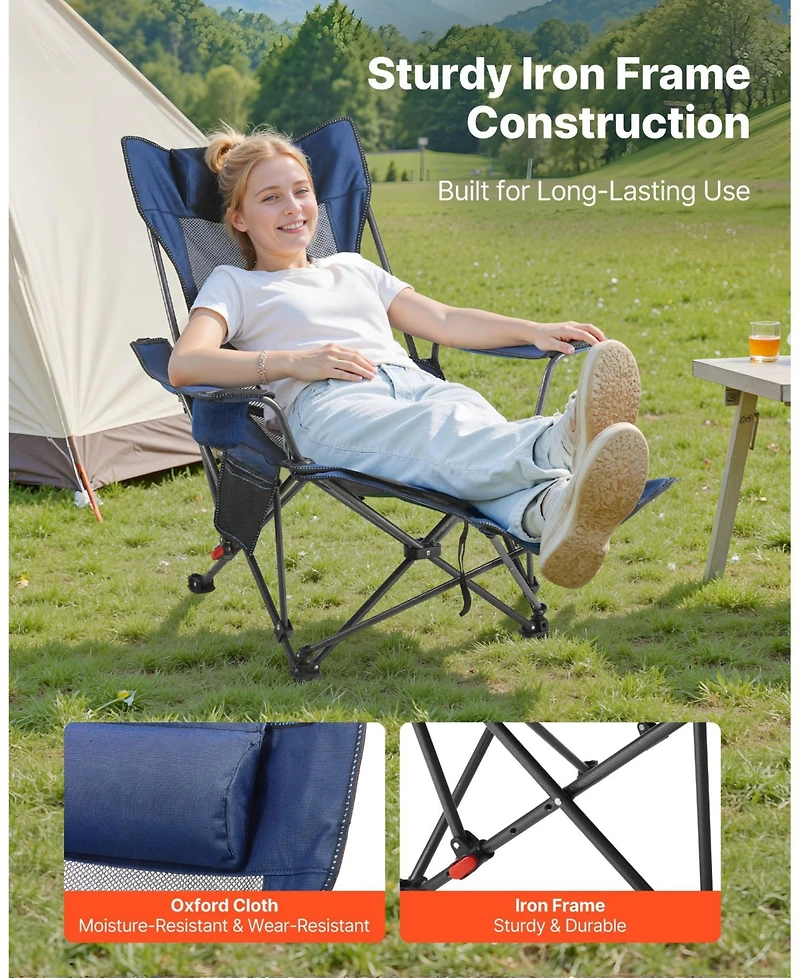 Mecale Reclining Camping Chair with 4 Positions, Folding Lounger with Headrest and Footrest