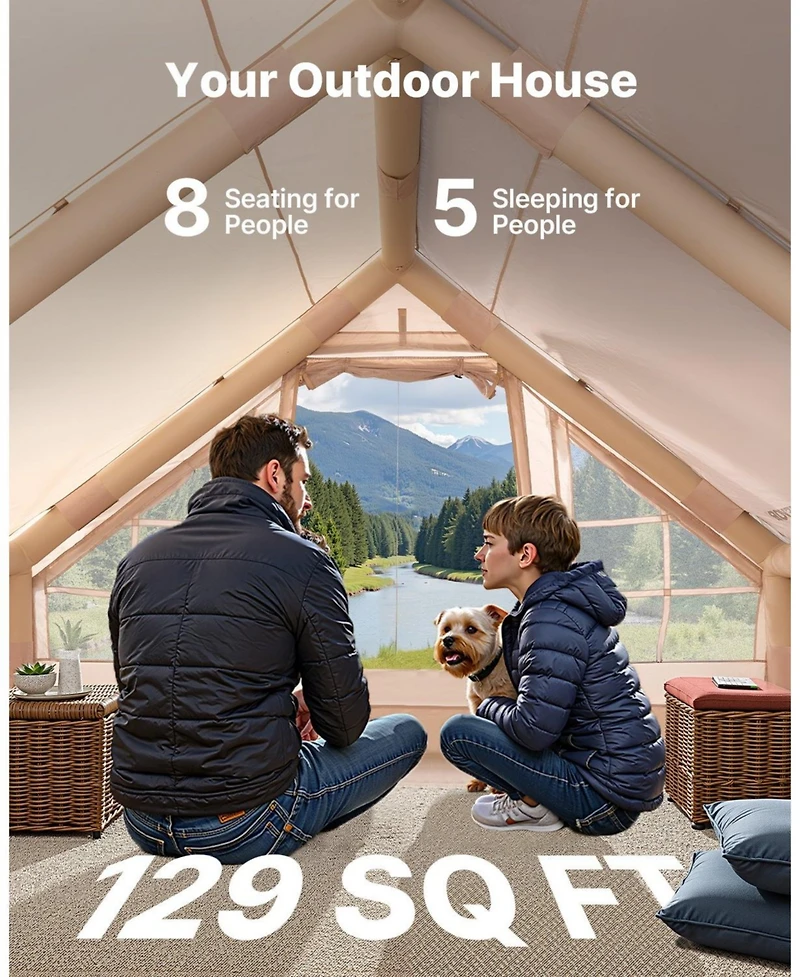 Mecale 5-8 Person Inflatable Camping Tent with Hand Pump and Stove Jack