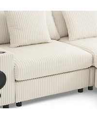 Streamdale Furniture Corduroy U-Shaped Sectional Sofa with Bluetooth, Usb, Cup Holders & Storage