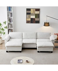 Streamdale Furniture Living Room Sofa, Luxury Chenille U-Shape Couch with Two Ottomans