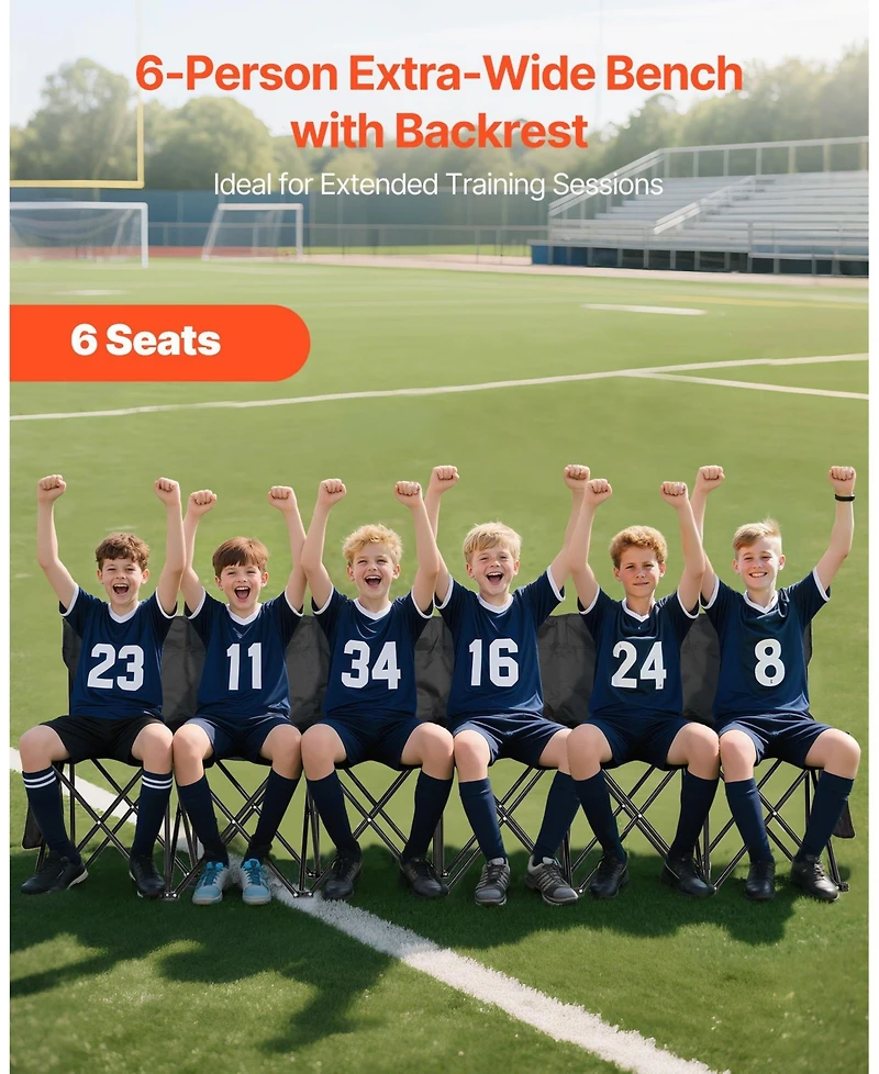 Mecale 6-Seat Portable Folding Sports Bench with Backrest and