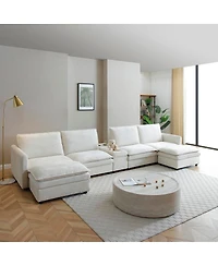 Streamdale Furniture 140" U-Shaped Modular Chenille Cloud Couch, 6-Seater Sofa w/ Ottoman