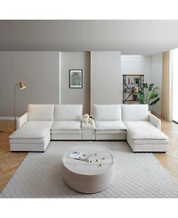 Streamdale Furniture 140" U-Shaped Modular Chenille Cloud Couch, 6-Seater Sofa w/ Ottoman