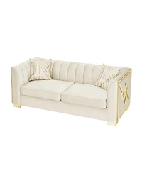 Streamdale Furniture Streamdale Luxurious Velvet Sofa with Geometric Gold Hardware & Metal Feet
