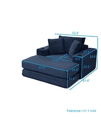 Streamdale Furniture 52.4" Boneless Chaise Lounge Indoor Oversized Cloud-Like Cozy Modular 3-in-1 Sofa Bed