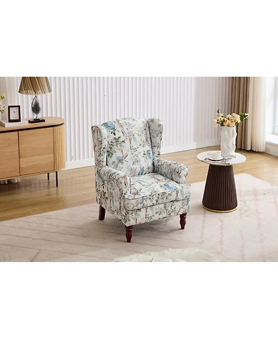 Streamdale Furniture Modern Floral Accent Chair with Retro Wood Legs