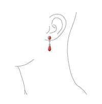 Bling Jewelry Classic Cz Accent Pink Orange Stone Teardrop Dangle Chandelier Earrings Silver Plated