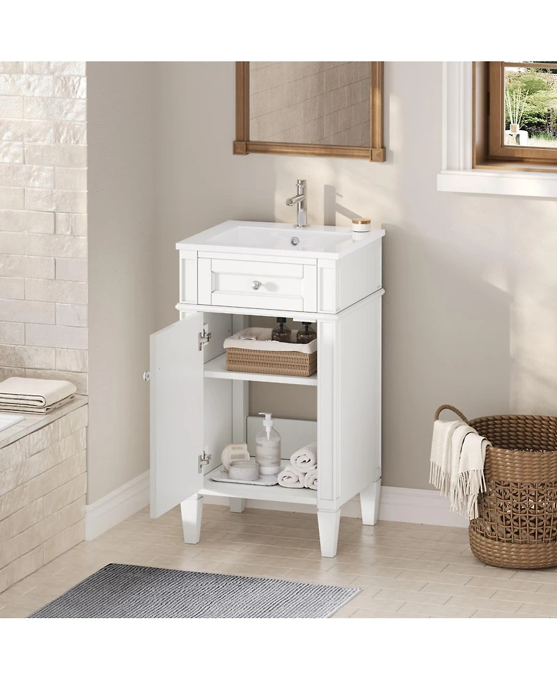 Sillysis 18" Bathroom Vanity with Ceramic Sink, Compact Mdf Storage, Soft Close Door, Modern French Style for Small