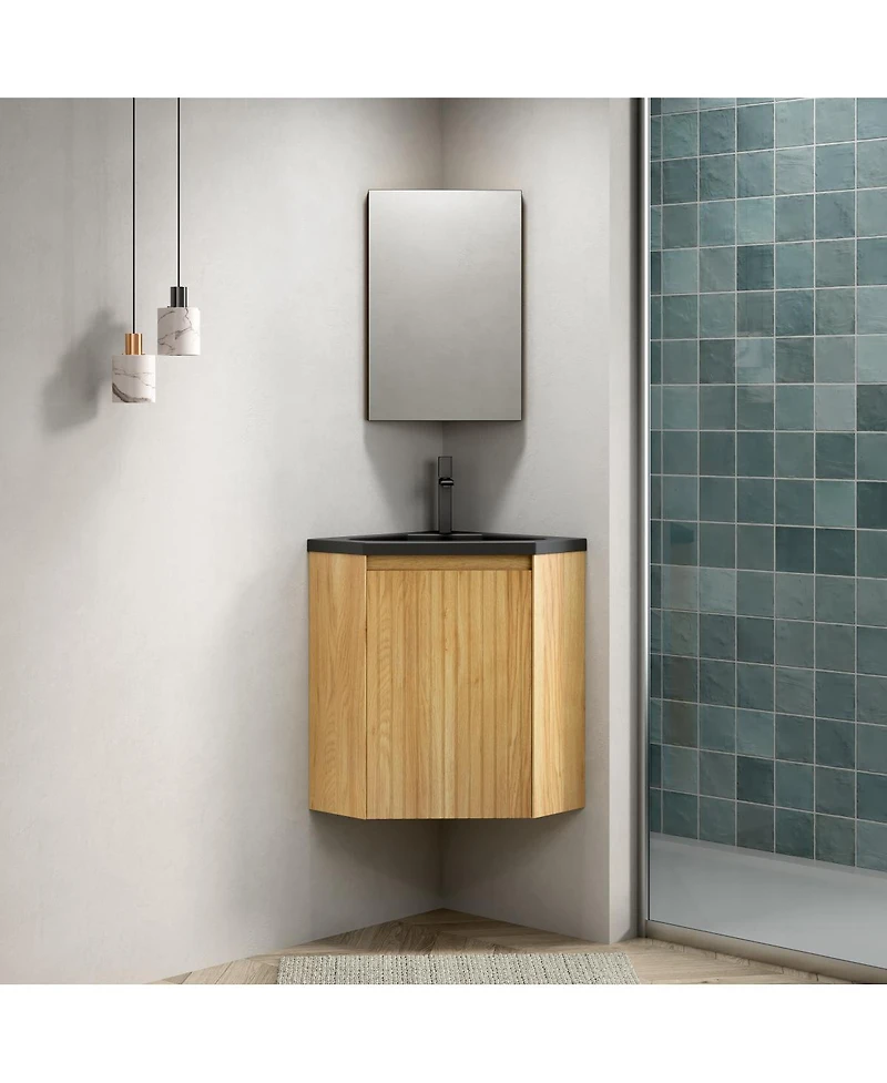 Sillysis 21" Corner Bathroom Vanity with Sink, Triangular Resin Basin, Soft Closing Door, Pre-assembled Small Space Storage Cabinet