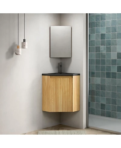 Sillysis 21" Corner Bathroom Vanity with Sink, Triangular Resin Basin, Soft Closing Door, Pre-assembled Small Space Storage Cabinet