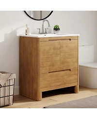 Sillysis 30" Modern Bathroom Vanity with Ceramic Sink, Soft Close Doors, Spacious Storage Drawer, Natural Freestanding Cabinet