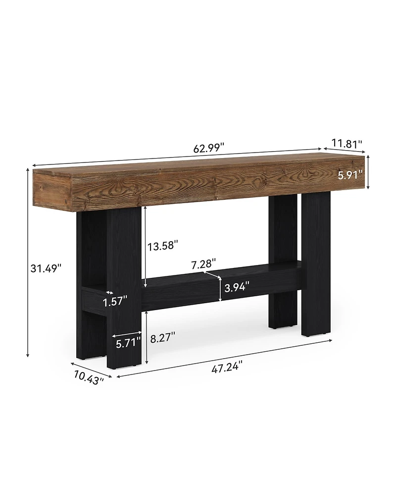 Tribesigns 2-Tier Solid Wood Black Console Table for Entryway, Long Narrow Sofa Table Behind Couch