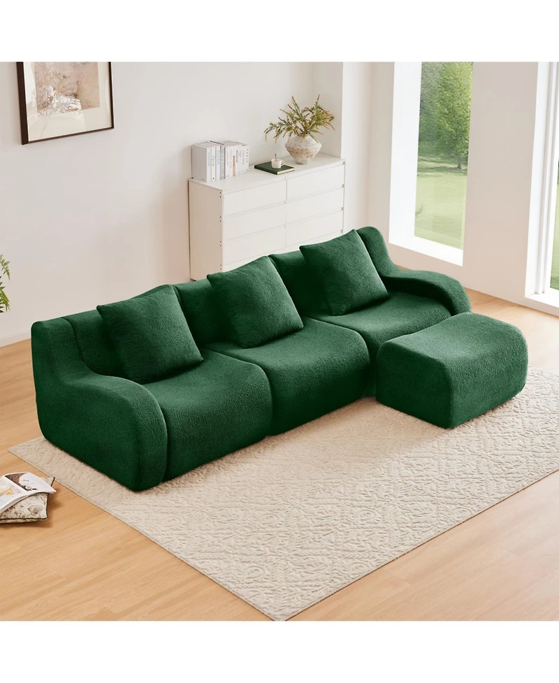 Streamdale Furniture Streamdale Boneless Sofa, 3 Seat Teddy Fabric, Anti-Slip, Curved Armrests