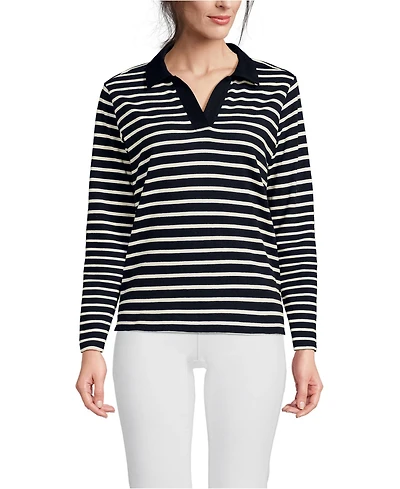 Lands' End Women's Long Sleeve Mariner Johnny Collar Polo Tops