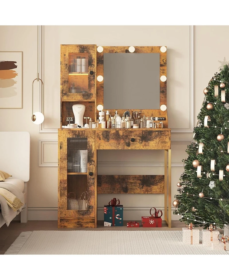 gaomon Led Lighted Makeup Vanity Desk with Built-in Power and Usb Ports