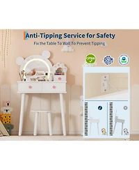 gaomon Kids Wooden Vanity Table and Chair Set with Touch Control Lighted Mirror and Drawers
