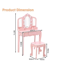gaomon Toddler Vanity Set with 3-Panel Mirror and Stool