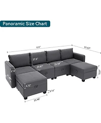 gaomon Modular Sectional Sofa with Large Storage Four Seat Couch with Two Ottomans U Shaped Sofa Chenille Upholstery Wooden Frame Living Room