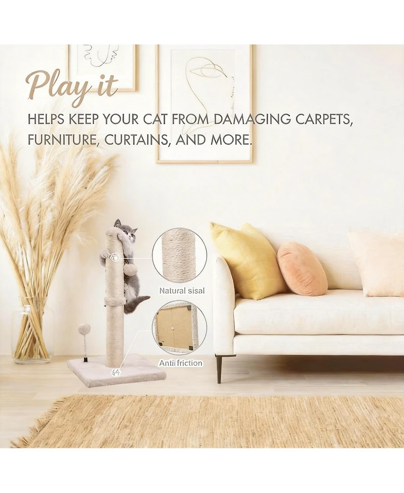 Aronkl 34" Tall Cat Scratcher Sisal Post Tree with Hanging Ball for Indoor Cats