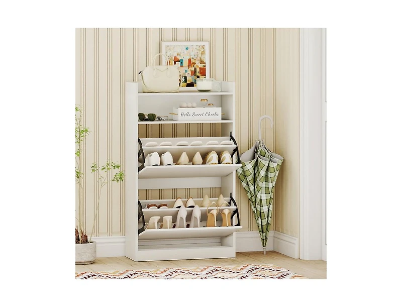 Slickblue Shoe Storage Cabinet with 2 Flip Drawers & Adjustable Shelves