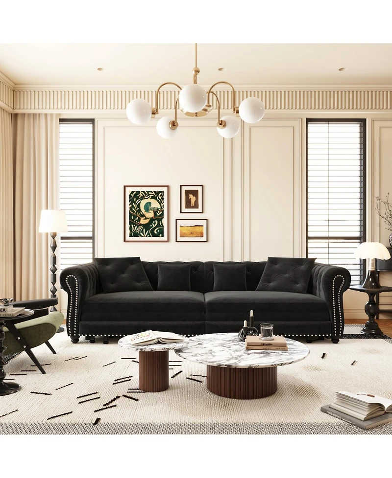 Streamdale Furniture Chesterfield Velvet Pull-Out Sofa Bed with Ottoman