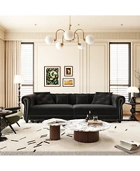 Streamdale Furniture Chesterfield Velvet Pull-Out Sofa Bed with Ottoman