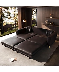 Streamdale Furniture 92.1" King Size Pull Out Sofa Bed, 3-in-1 Faux Leather Convertible Sleeper Sofa