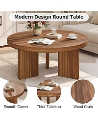 gaomon 33.5" Round Coffee Table with Fluted Legs and Thick Top,Accent Cocktail Tables for Living Room, Bedroom, Easy Assembly