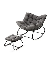 Mondawe Egg Rocking Chair & Ottoman Set with Cushions, All-Weather Wicker Lounge