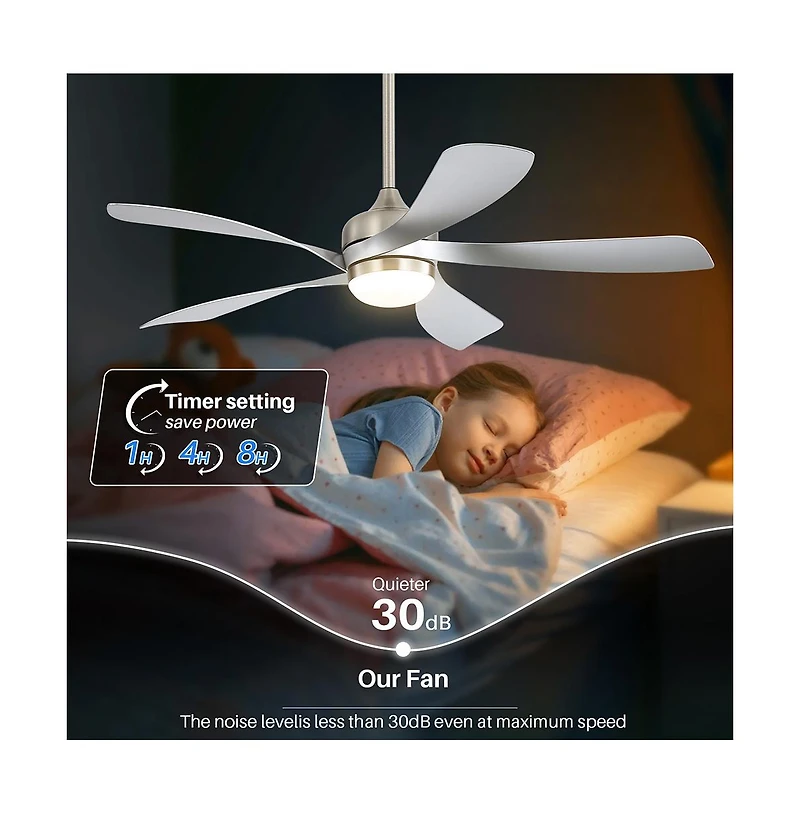 52-inch Modern Sand Nickel 5-Blade Ceiling Fan with Remote Control and Led Light