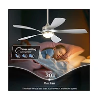 52-inch Modern Sand Nickel 5-Blade Ceiling Fan with Remote Control and Led Light