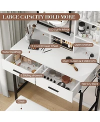 gaomon Makeup Vanity Set with Rotating Lighted Mirror, Stool