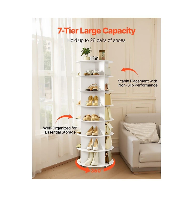 Slickblue 7-Tier Rotating Shoe Rack Tower with Wheels