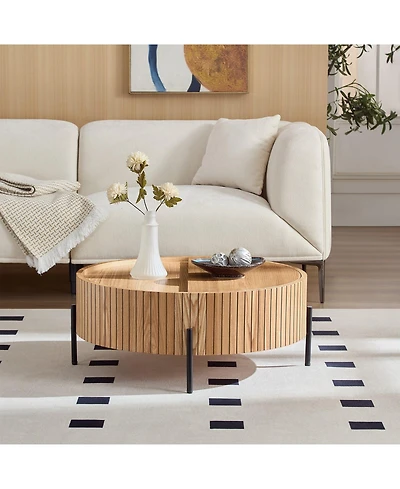 Boyel Living Round Coffee Table with Storage, Modern Accent Table with Rotating Top & Metal Legs for Living Room, Bedroom, Apartment