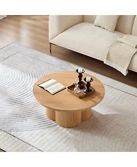 Boyel Living Modern Round Coffee Table with Curved Legs, Natural Wood Veneer Accent for Living Room, Bedroom, Apartment